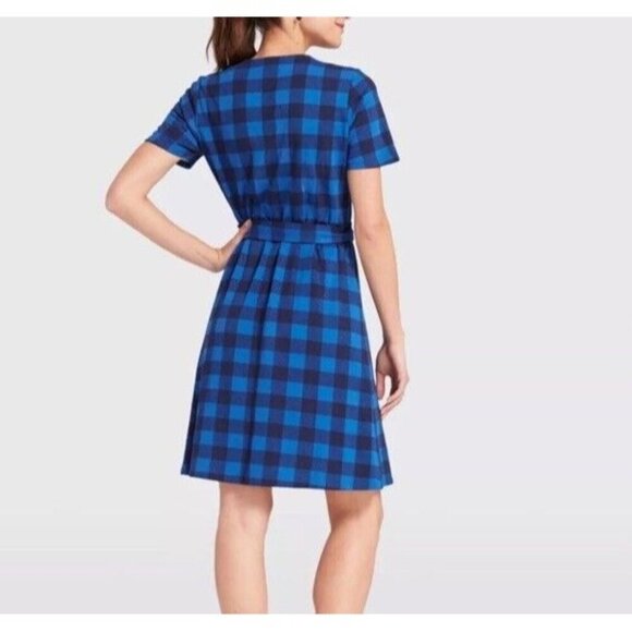 Draper James Buffalo Plaid Checkered Wrap Dress size Small S Blue - Picture 2 of 15